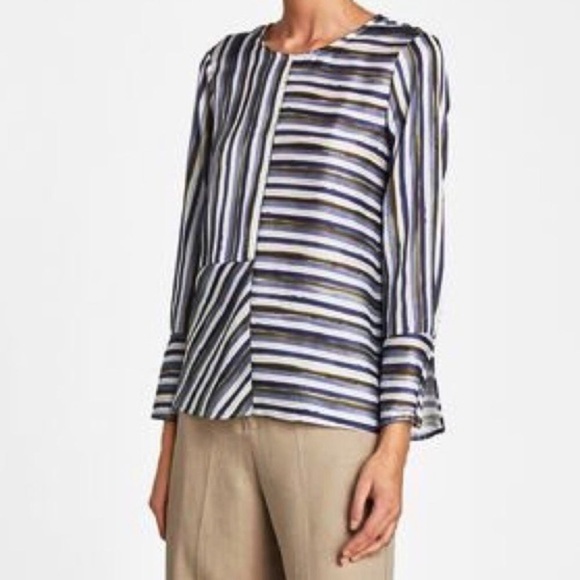 ZARA Striped Mix Print Satin-Feel Blouse - Picture 2 of 11